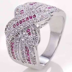 Pink/White Silver Eternity Cocktail Wedding Ring