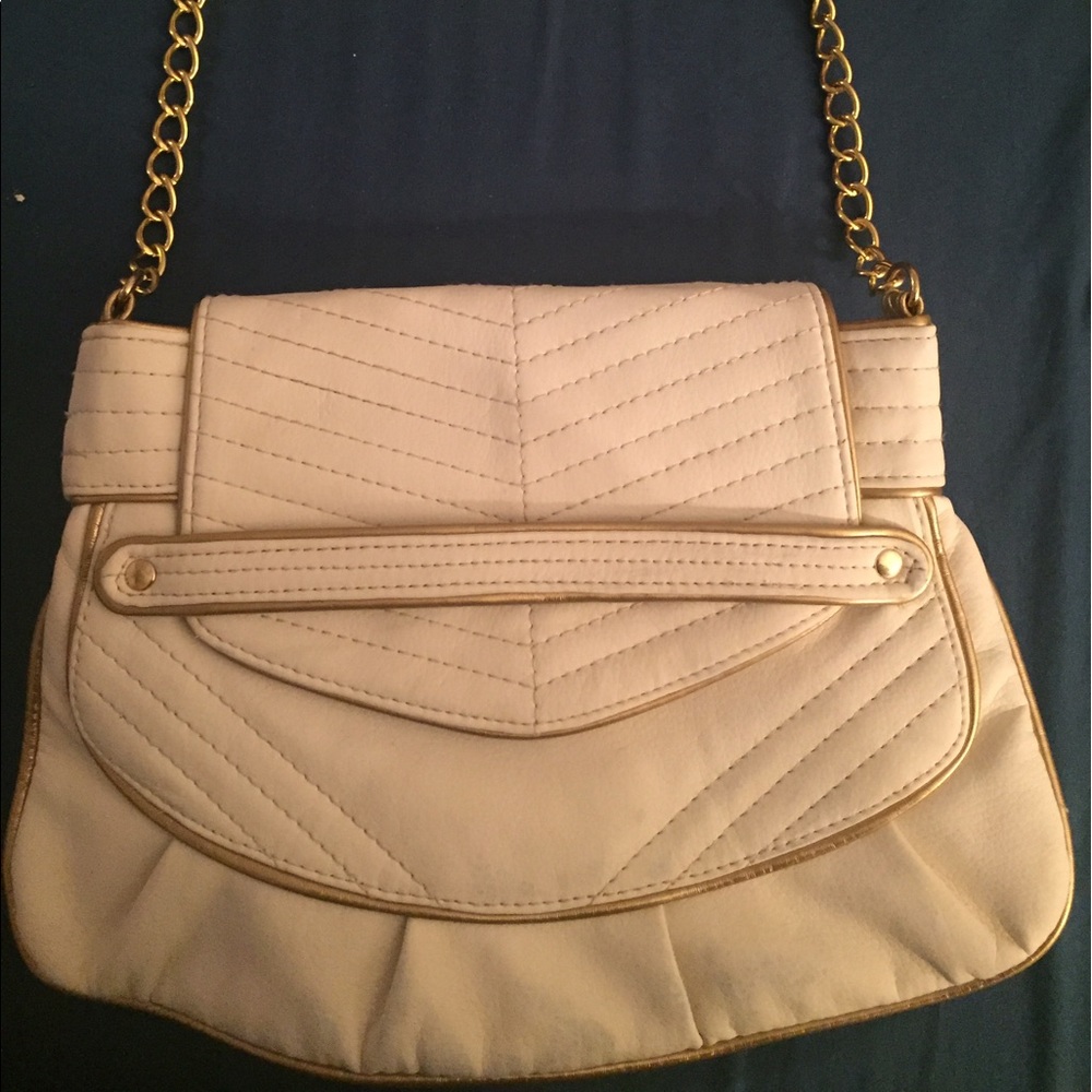 Cream and gold small shoulder bag