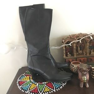 camper black leather knee high boots