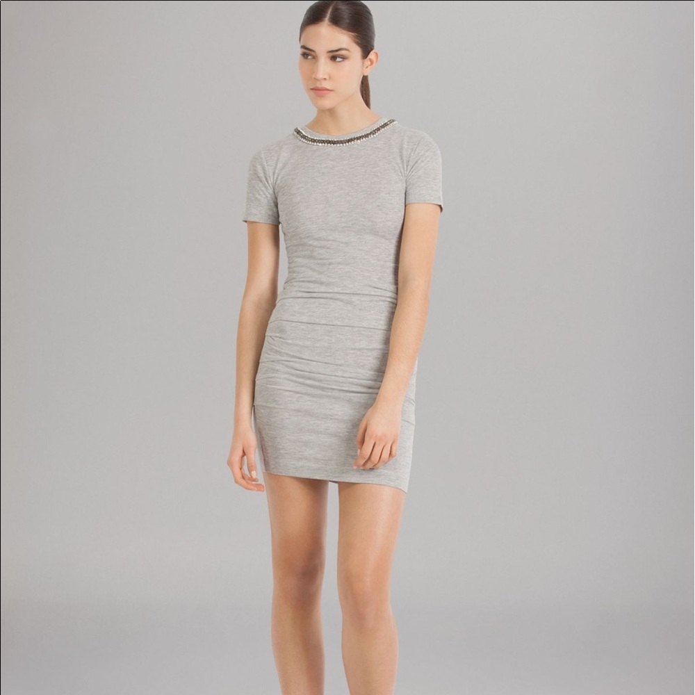 Maje gray jersey dress with embellished neckline