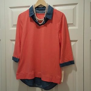Chambray/Coral 2 in 1 top