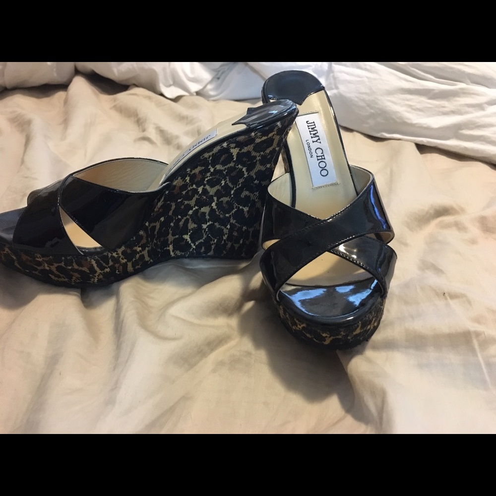 Jimmy choo wedges black leopard print