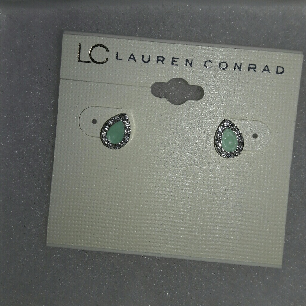 Light blue tear drop stud earrings.