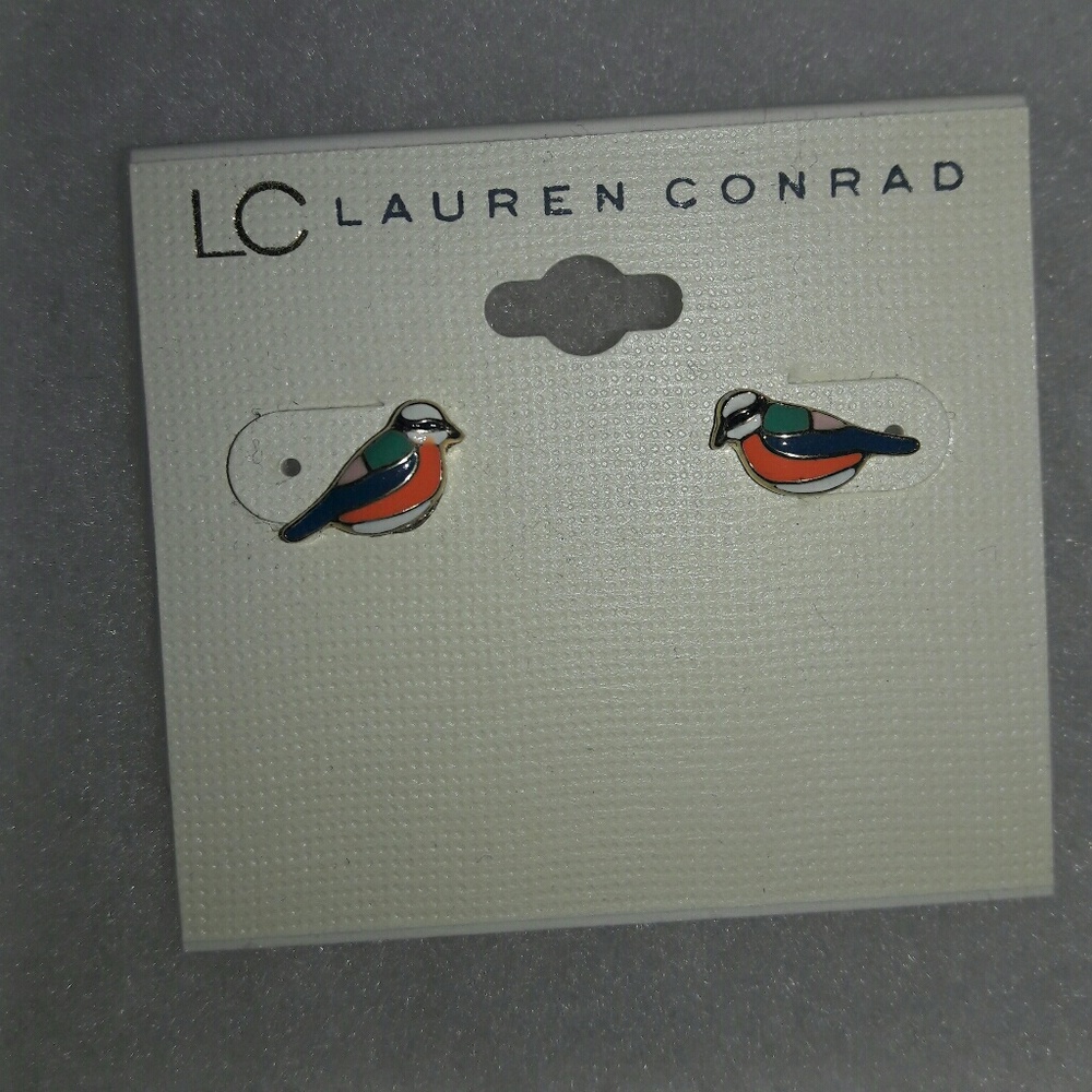 Cute multi colored bird stud earrings.