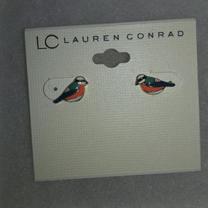 Cute multi colored bird stud earrings.