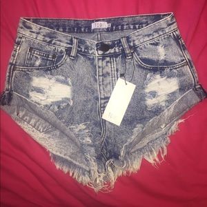TOBI Distressed High Waisted Denim Shorts