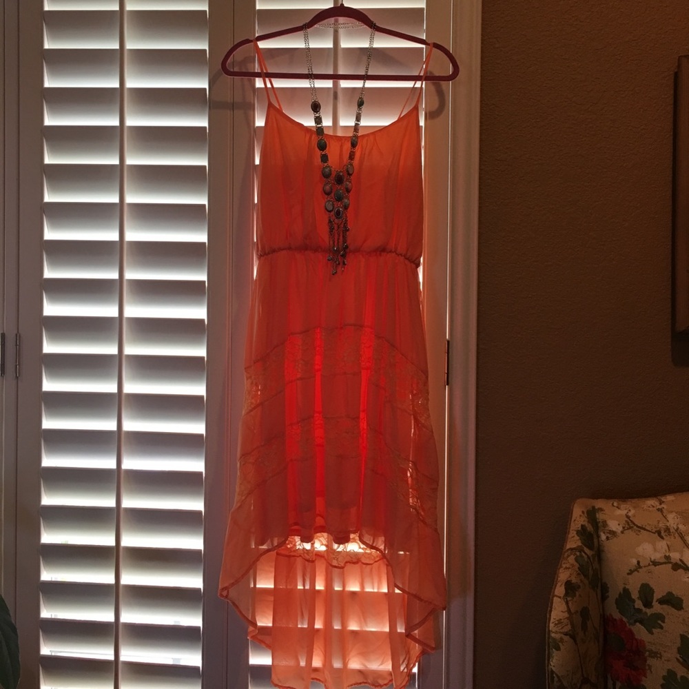 Peach colored high low sundress