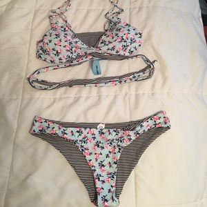 Reversible Floral/stripped Cupsay Swimsuit
