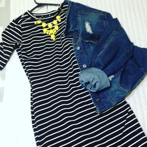 New without tags Size L black striped dress.