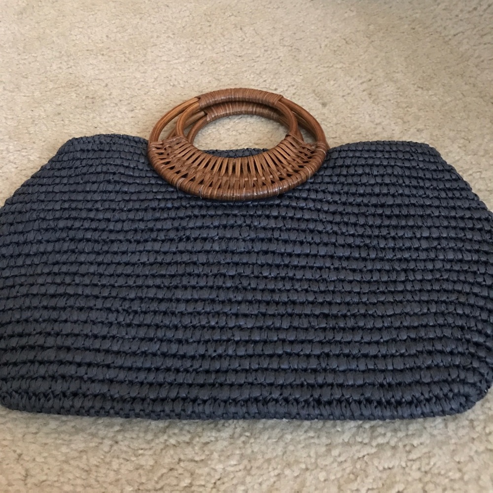 Navy blue straw handbag