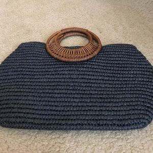 Navy blue straw handbag