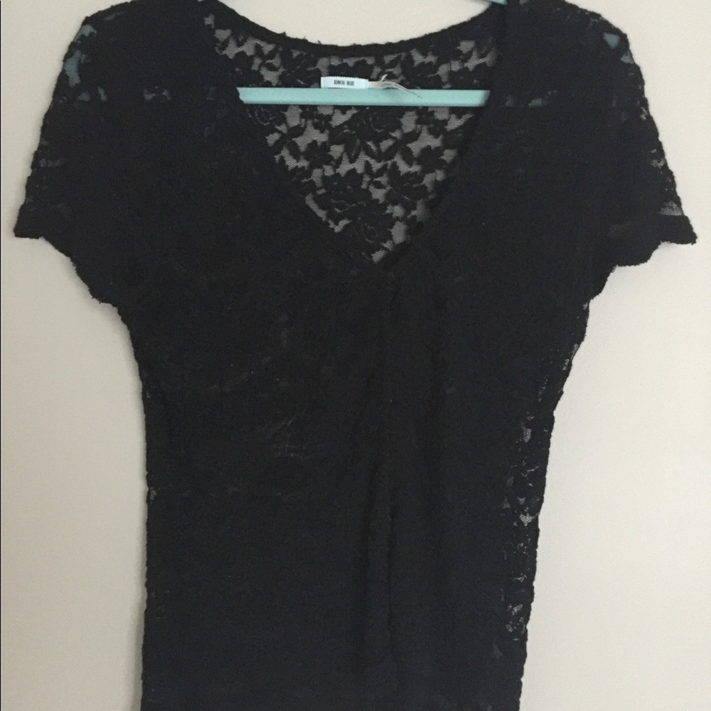 Black sheer fitted lace t-shirt