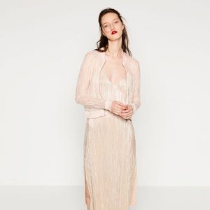 Zara Blush Sheer Lace Bomber Jacket Size S