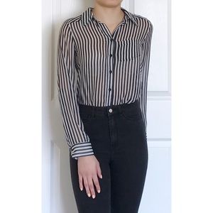 Black & White Striped Semi Sheer Blouse