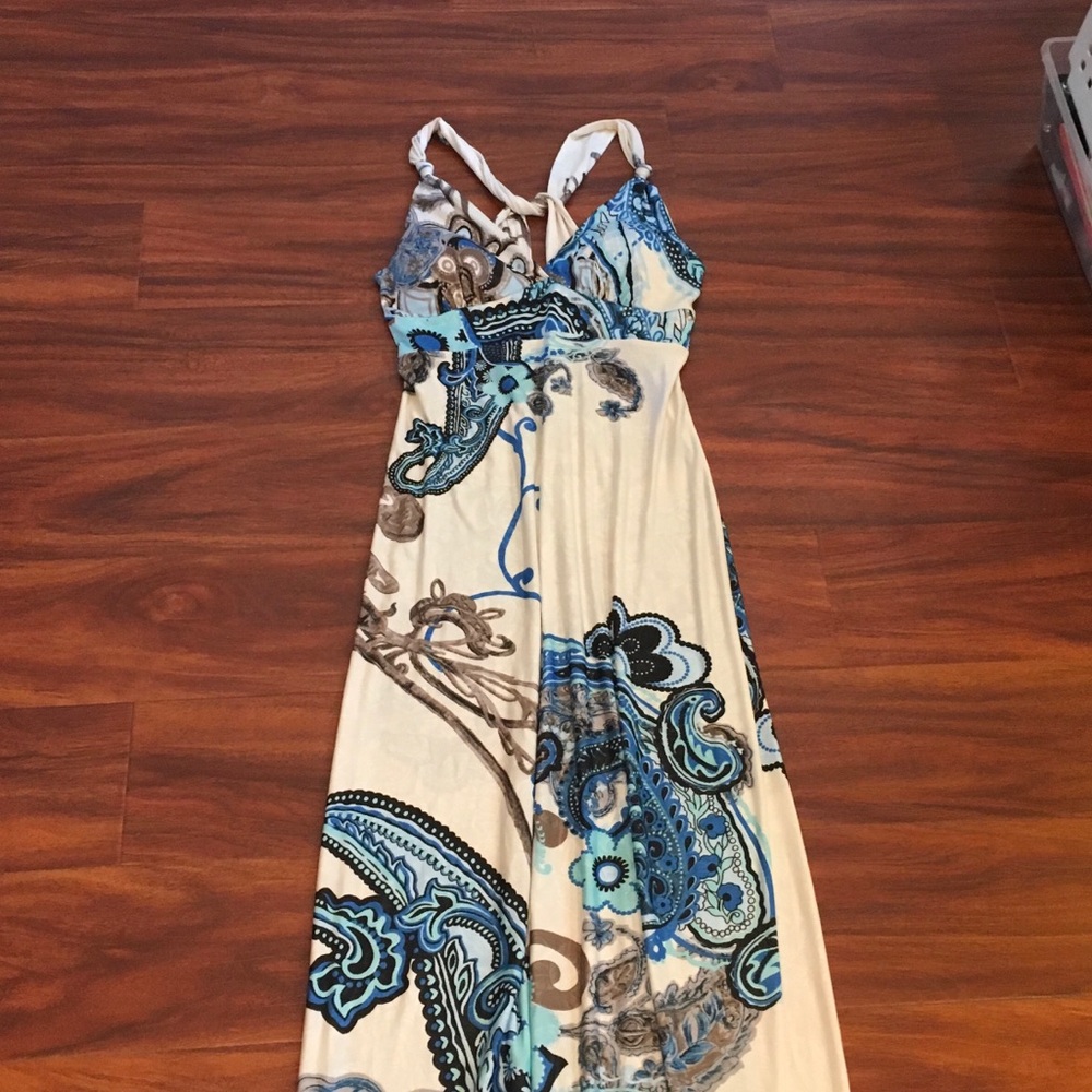Maxi dress, blue and cream, M