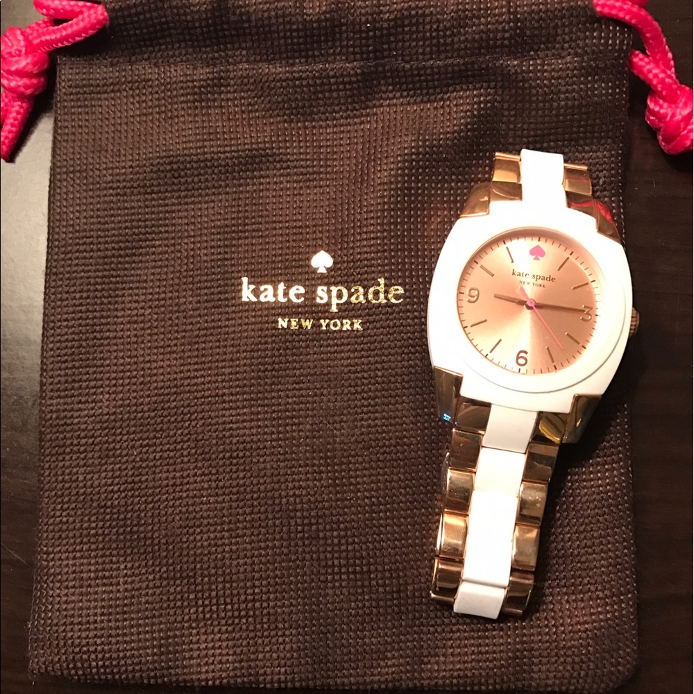 Kate Spade rose gold and white watch.
