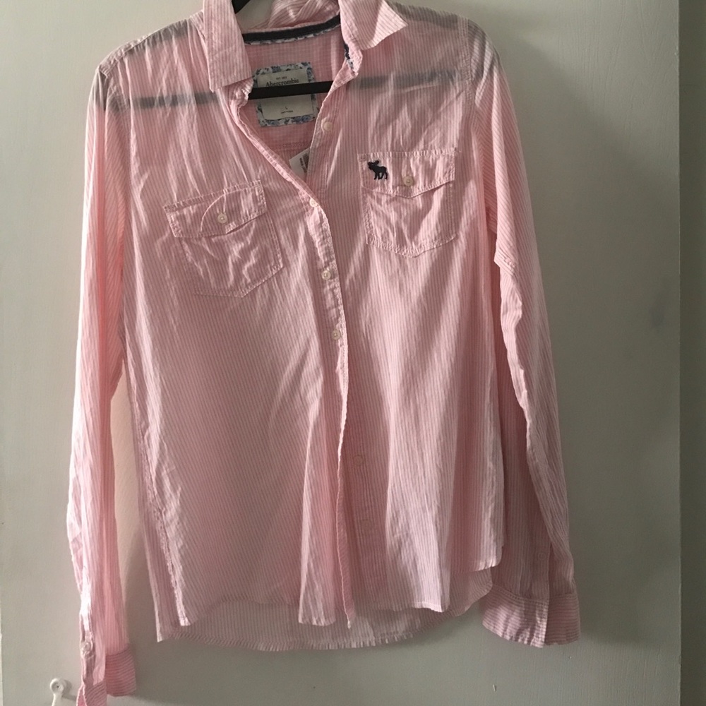 Abercrombie pink and white shirt