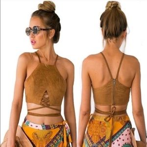 cropped brandy Melville lace up festival shirt!