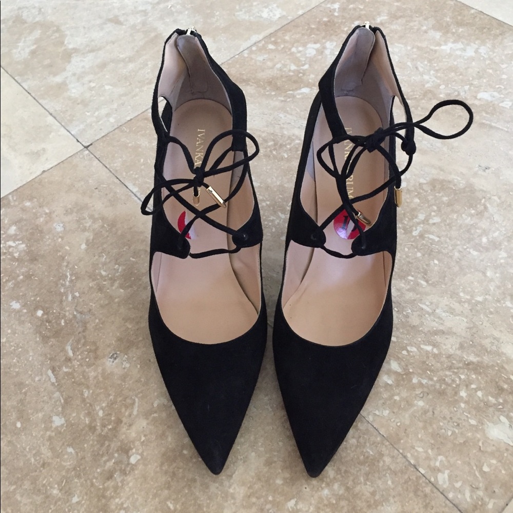 Black Suede Tie Up Pointed Toe Heels