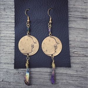 Gold Moon Earrings Quartz Earrings Luna Earrings