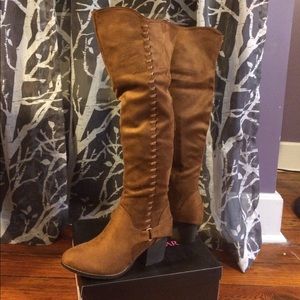 Yoki Knee High Camel Boots Faux Suede