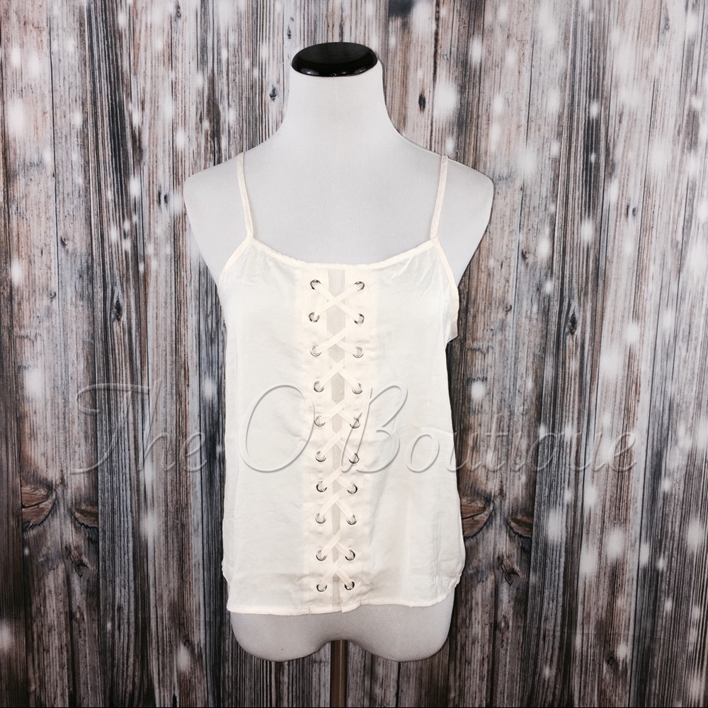 🎉CLEARANCE🎉 Cream Lace-Up Spaghetti Strap Cami - Picture 3 of 4