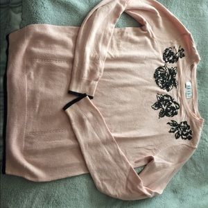 Elle Beaded Rose Sweater in petal pink