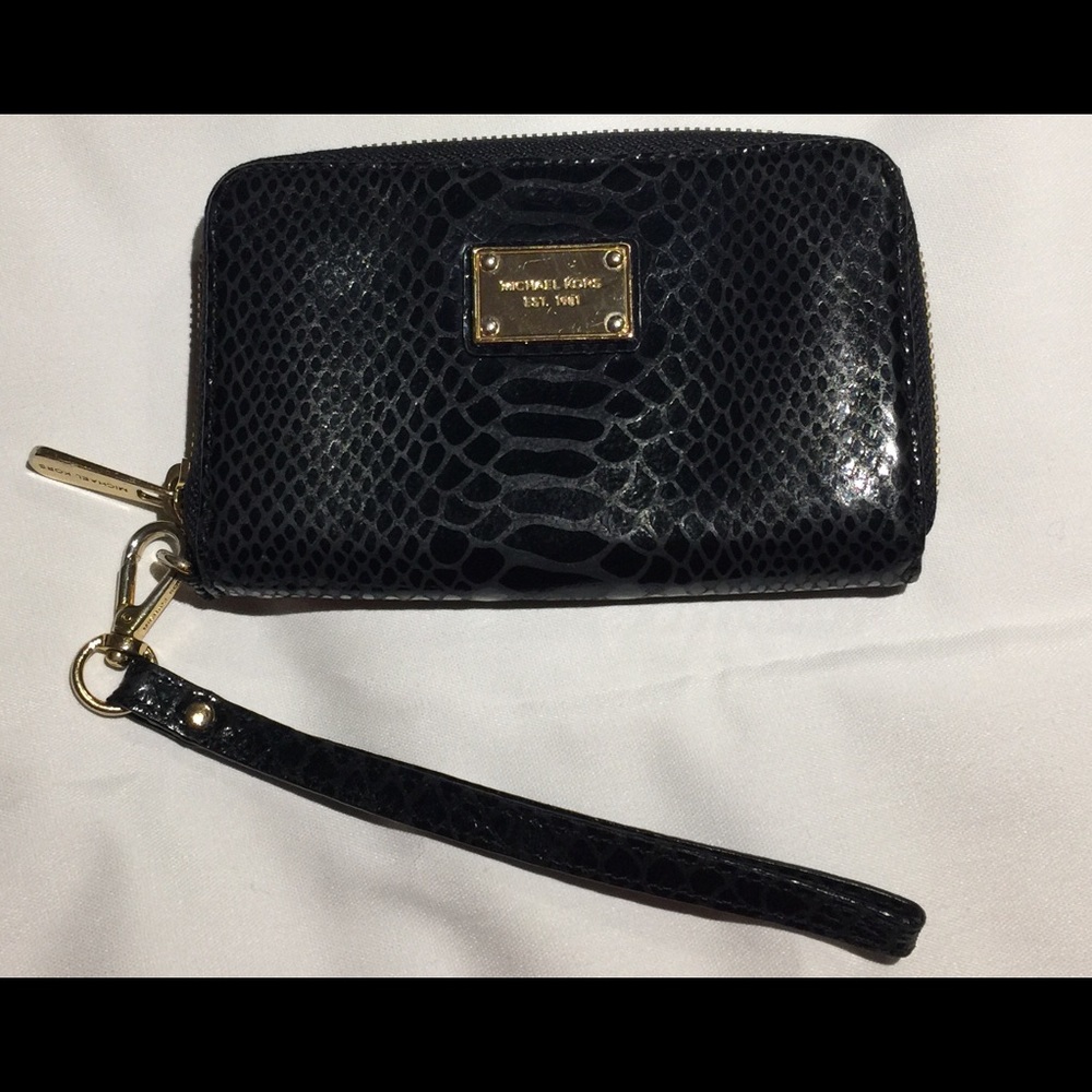 Michael Kors black crocodile skin wristlet