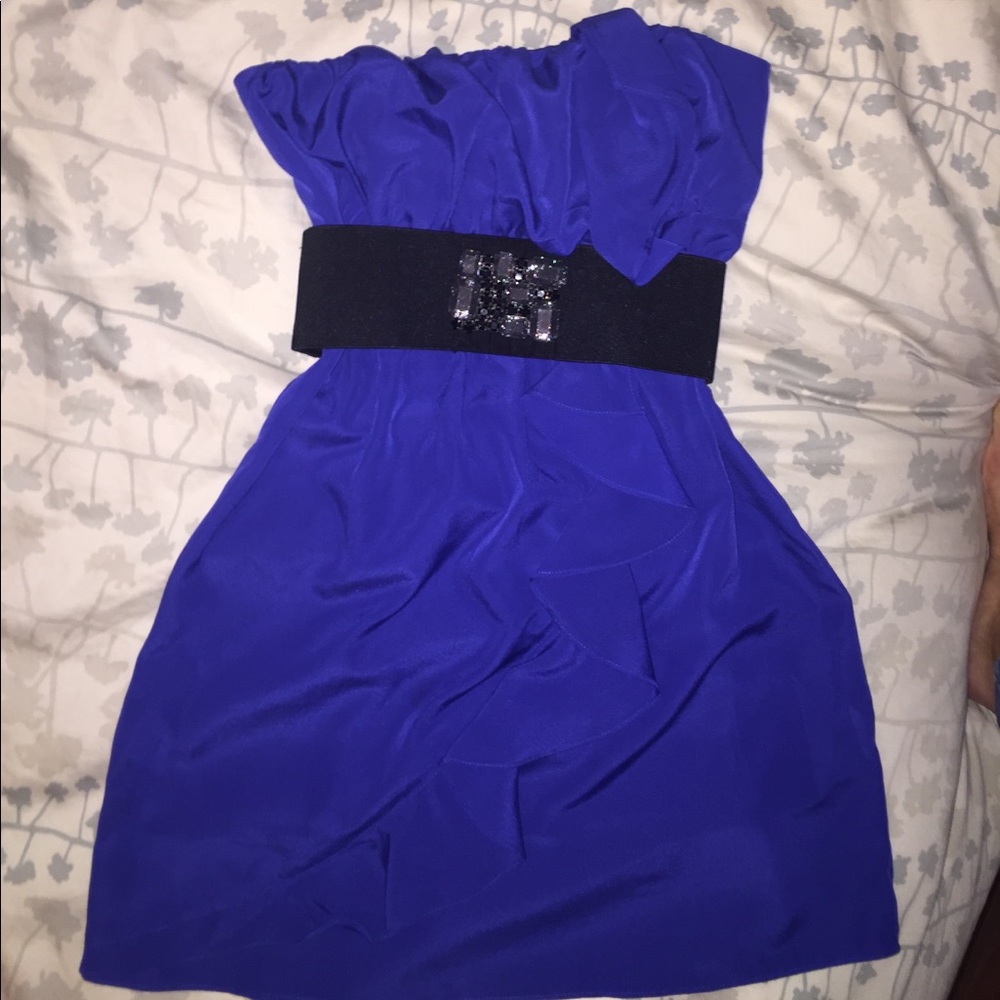 Blue Guess strapless dress with belt