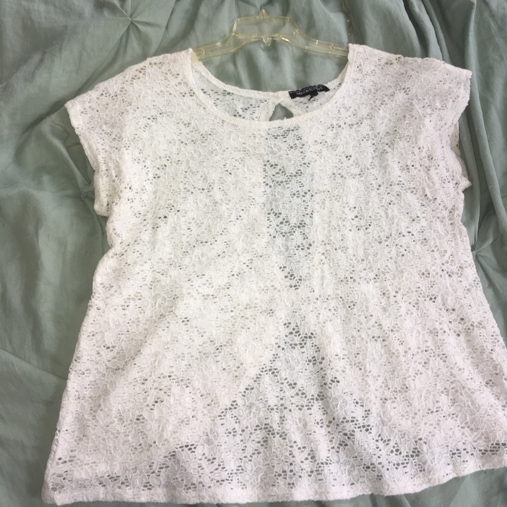 White lace-y short sleeved top