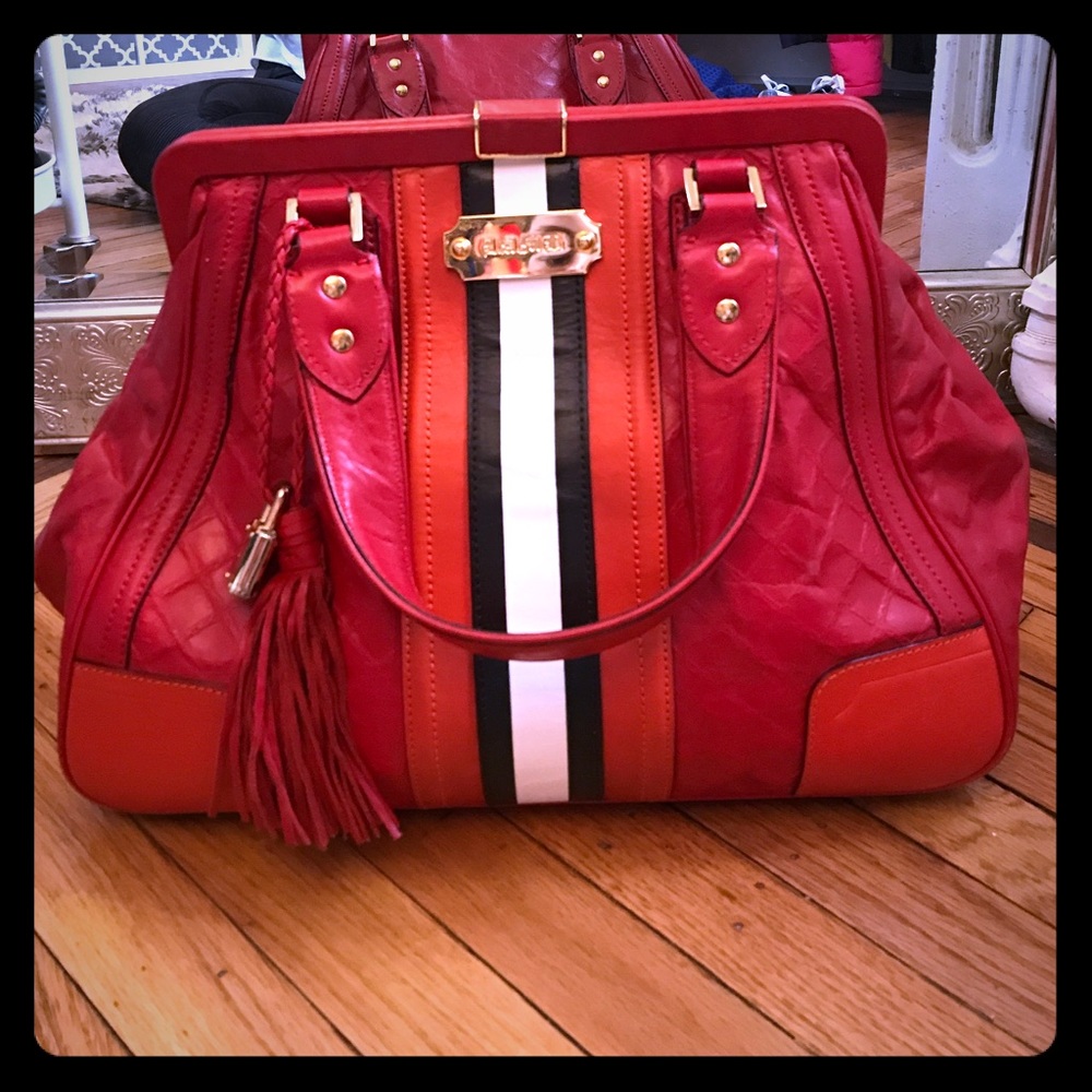 L.A.M.B. Doctor bag with black & white stripes