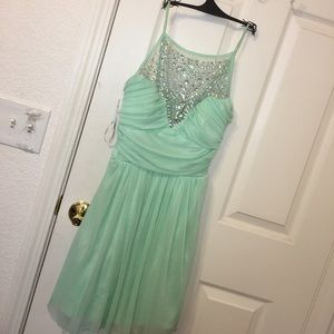 mint green short formal sequined top dress