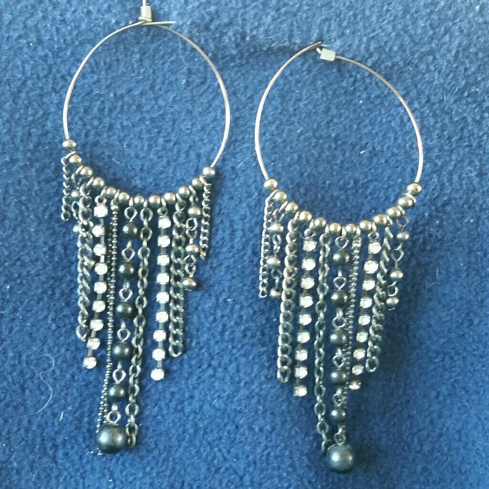 Hoop earrings with bling dangles
