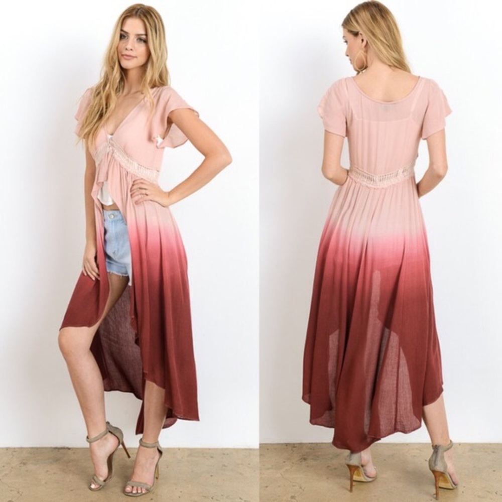 PENELOPE dip dye boho maxi top - DUSTY PEACH - Picture 3 of 4