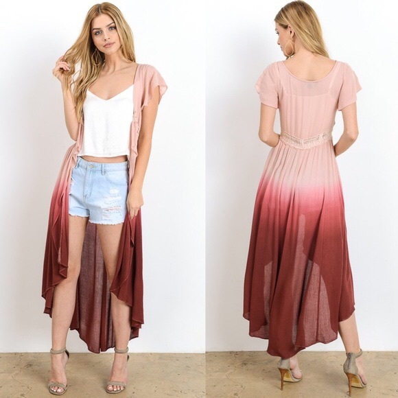 PENELOPE dip dye boho maxi top - DUSTY PEACH - Picture 2 of 4