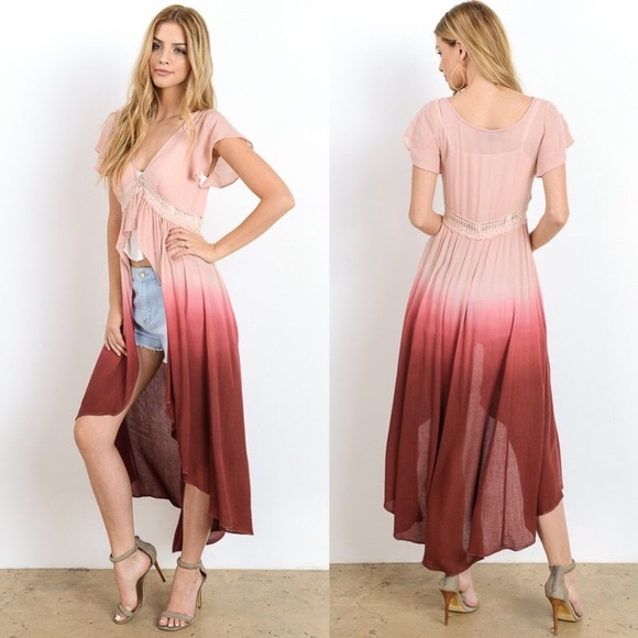 PENELOPE dip dye boho maxi top - DUSTY PEACH - Picture 3 of 4