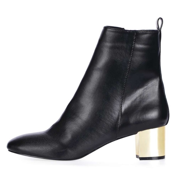 Topshop faux leather black gold heeled ankle boot - Picture 4 of 8