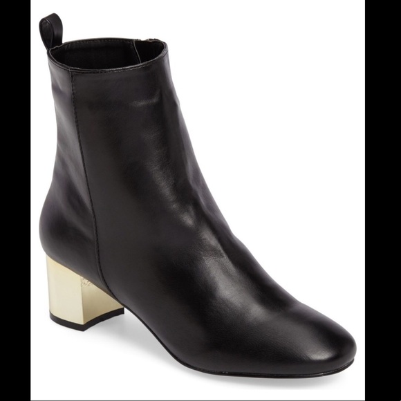 Topshop faux leather black gold heeled ankle boot - Picture 2 of 8