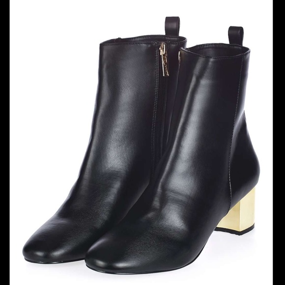 Topshop faux leather black gold heeled ankle boot - Picture 5 of 8