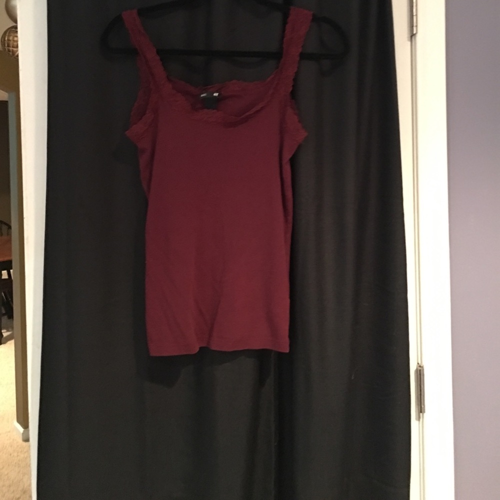 Burgundy, Lace Strap Tank-top