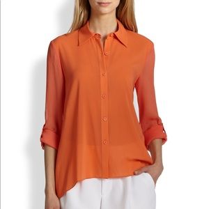 Alice + Olivia Beau Flareback Hi-Lo Blouse