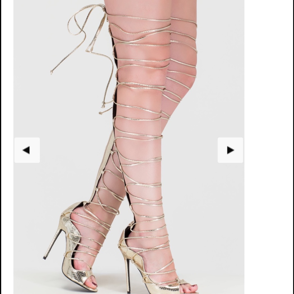 Snake A Look Lace-Up Faux Patent Heels GOLD