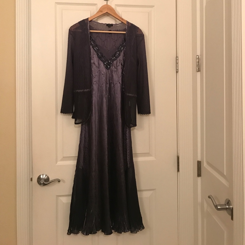 Komarov Beaded A-Line Dress with matching shawl