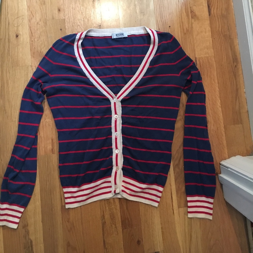 MOSCHINO navy and red striped nautical cardigan