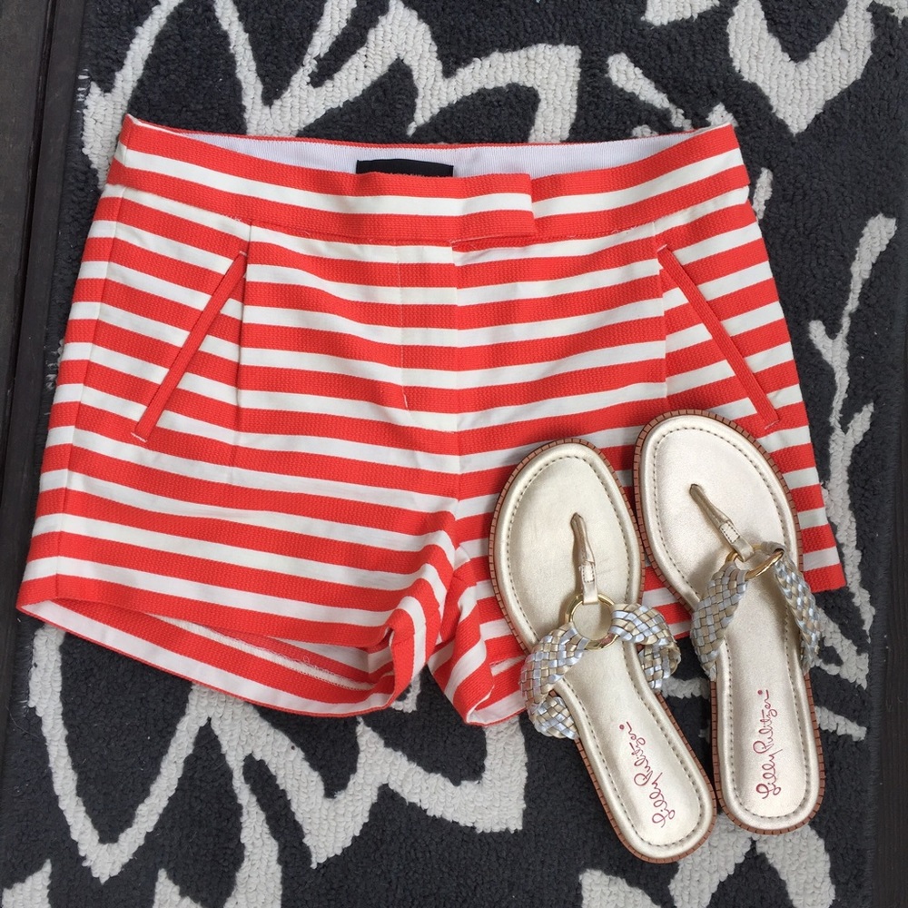NWT Sz 0 J Crew stripe short Festive Orange