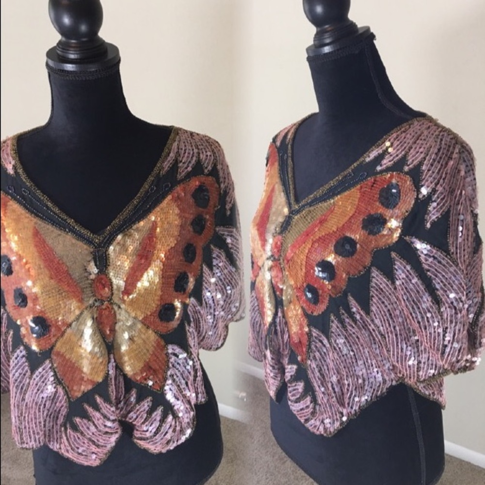 Vintage Art Deco Sequin Butterfly Top