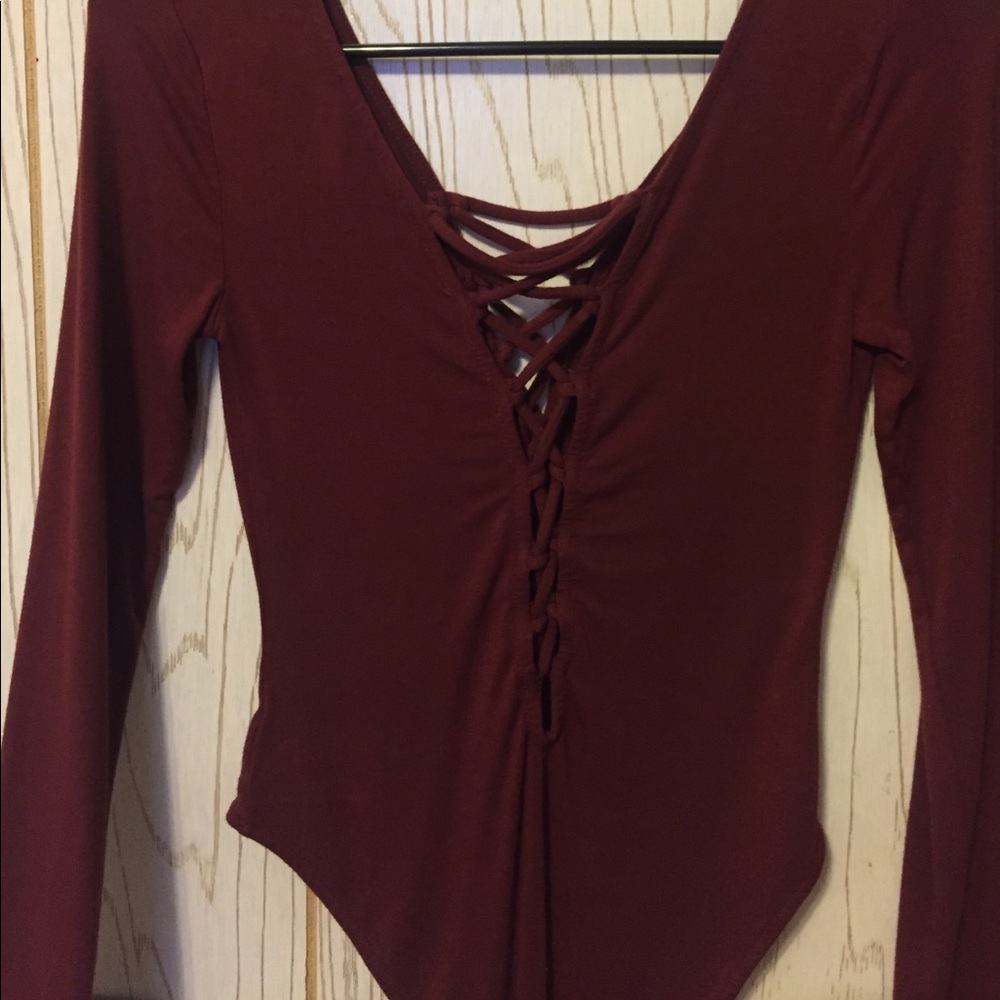 Burgundy Lace up bodysuit