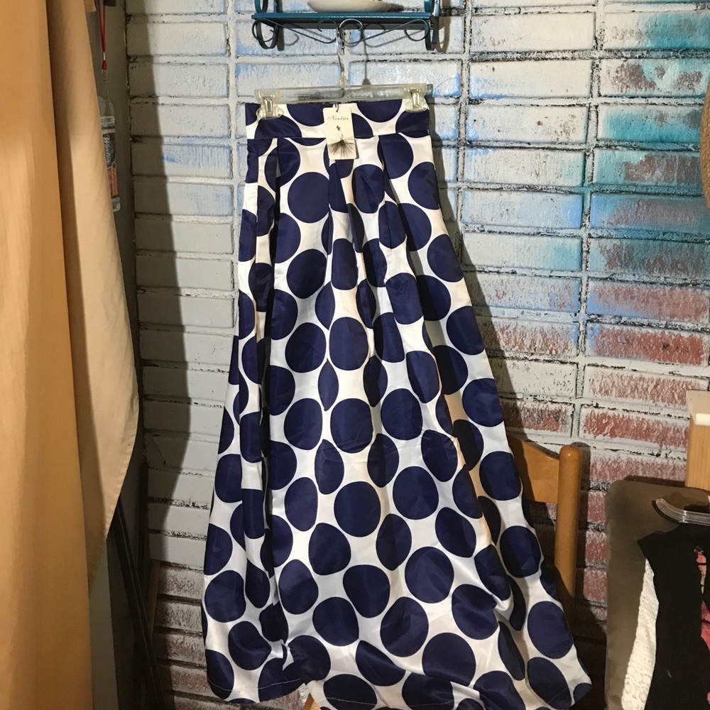 Beautiful blue polka dot maxi skirt