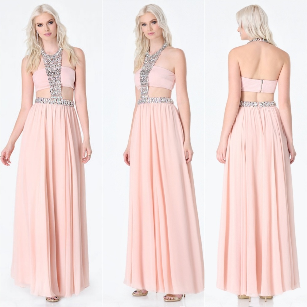 Bebe Pink Jeweled Bandeau Gown