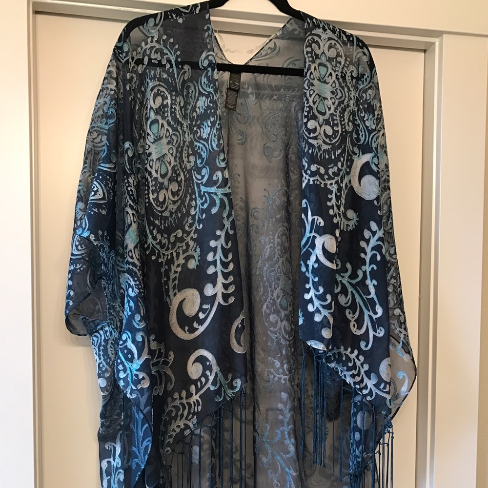 Boho navy blue & turquoise kimono NWOT